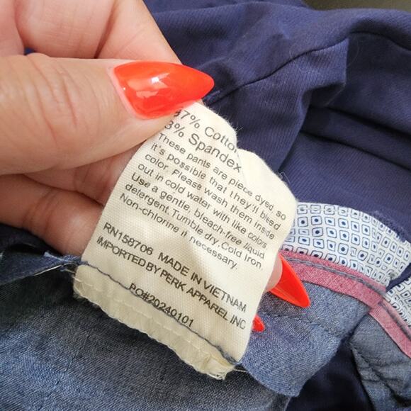 Perk Pants Mens 38x30 Navy Slim Fit Stretch Chino Preppy Golf Huckberry - Picture 7 of 8